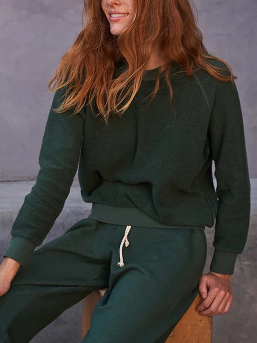 Ziggy Inside Out Fleece Shrunken Crew Neck Sweatshirt in Evergreen